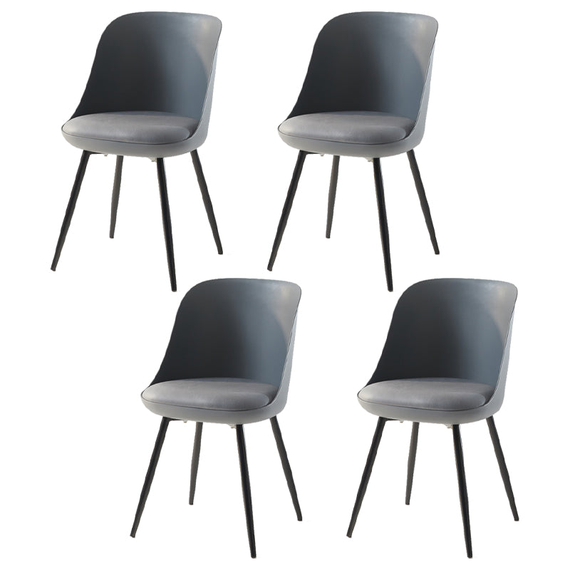 Leather Upholstered Armless Dining Chairs Solid Back Side Chairs with Metal Legs