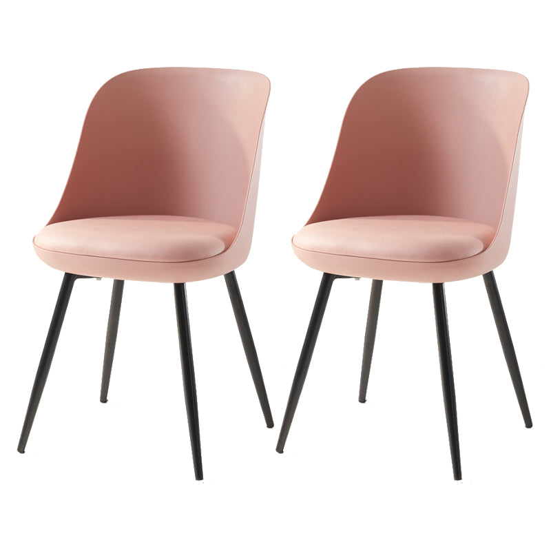 Leather Upholstered Armless Dining Chairs Solid Back Side Chairs with Metal Legs
