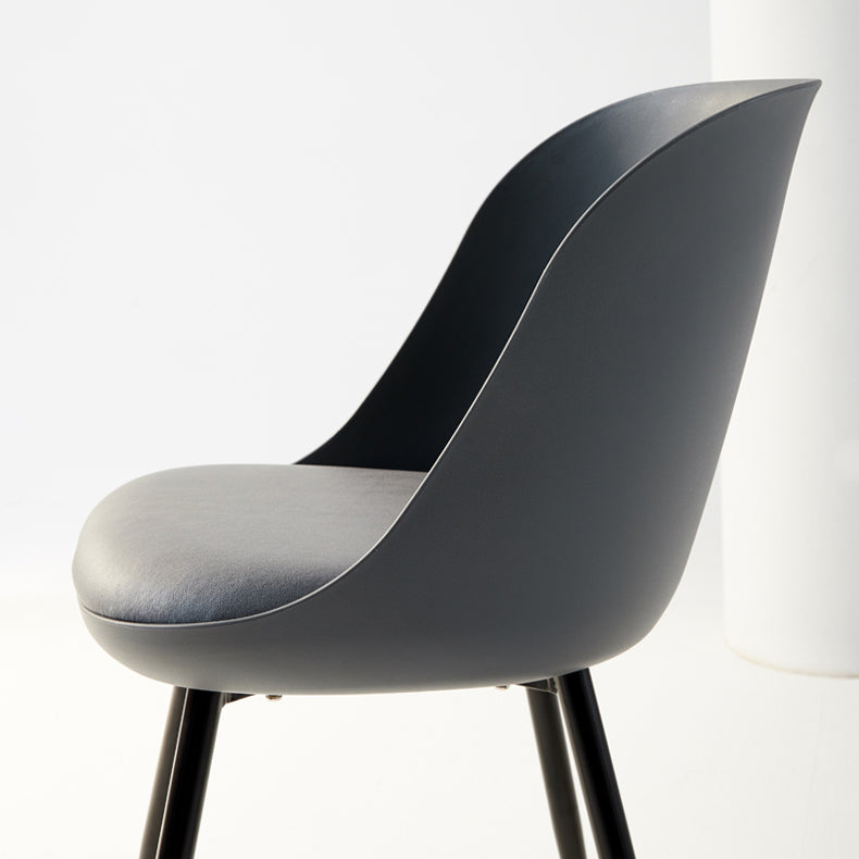 Leather Upholstered Armless Dining Chairs Solid Back Side Chairs with Metal Legs