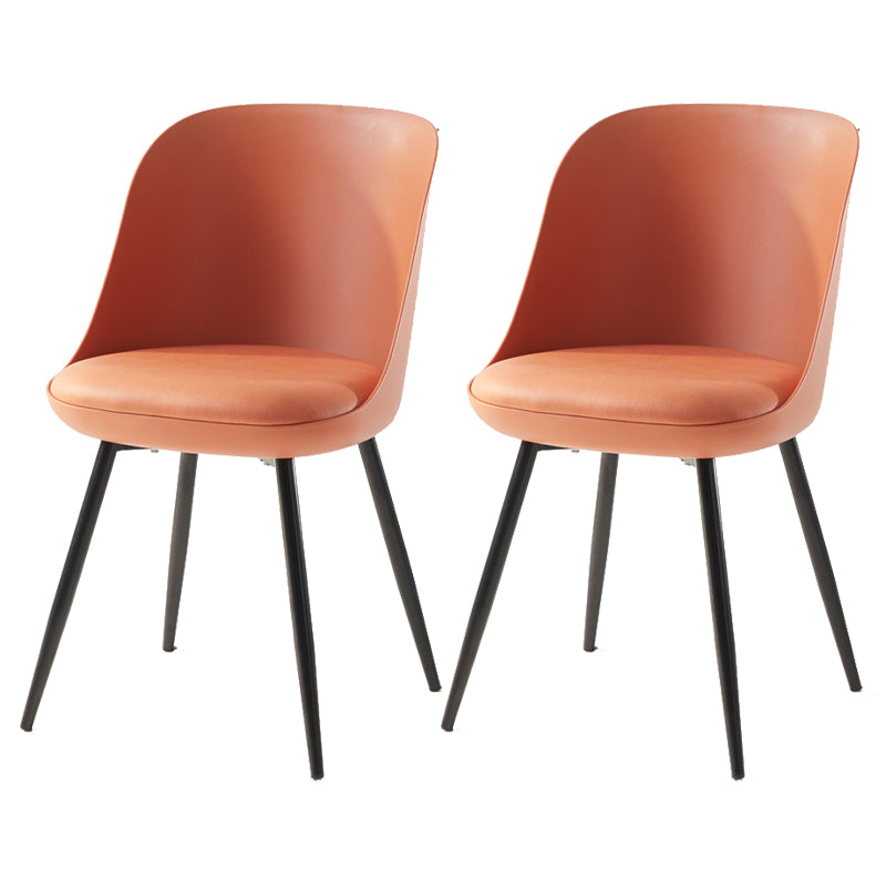 Leather Upholstered Armless Dining Chairs Solid Back Side Chairs with Metal Legs