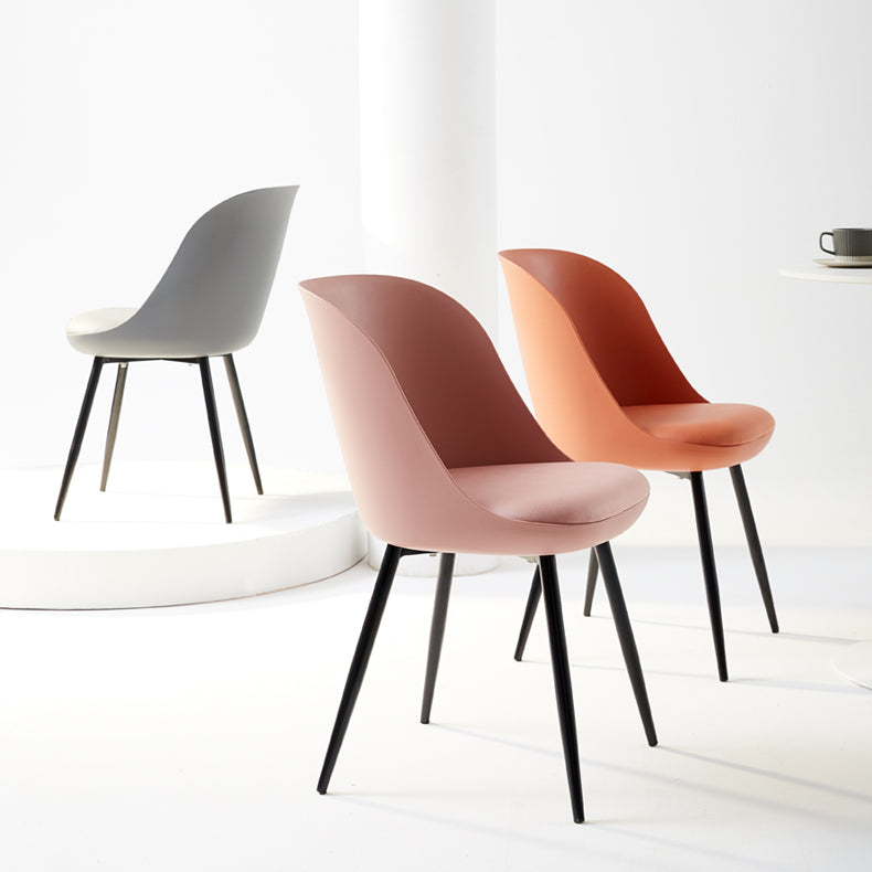 Leather Upholstered Armless Dining Chairs Solid Back Side Chairs with Metal Legs