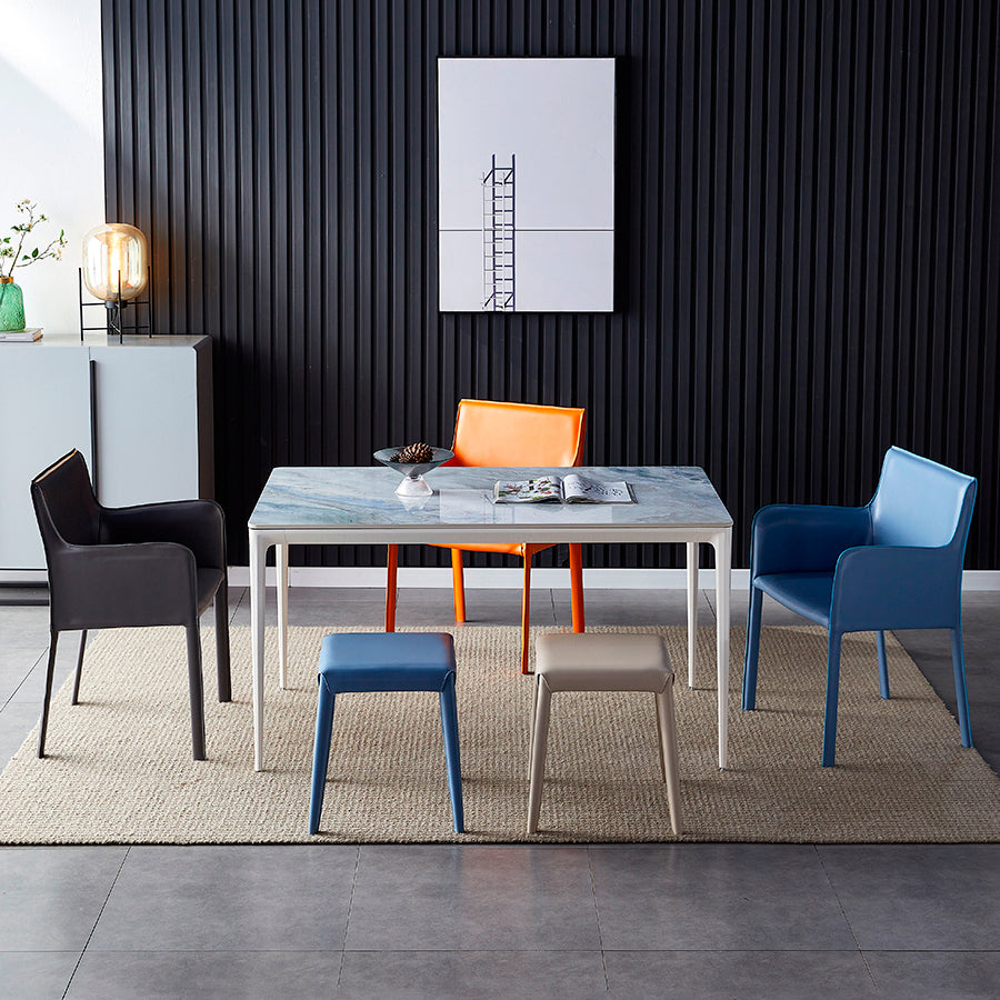 Chaise d'appoint en cuir de selle de restaurant de style design, finition mate, chaise de salle à manger Parsons