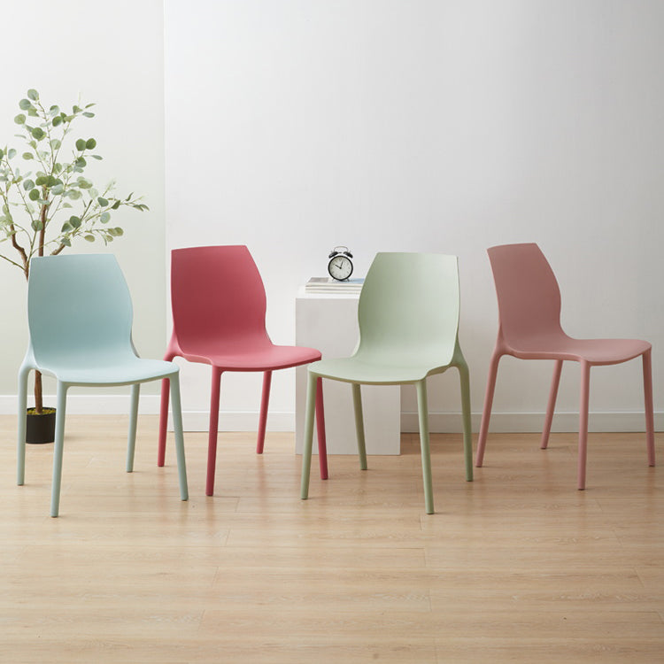 Scandinavian Armless Dining Chairs Plastic Indoor Stackable Solid Back Side Chair
