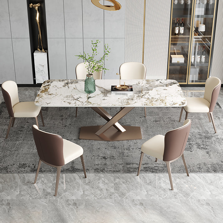 Metaal traditionele luxe rechthoek binnen tafel gesinterde stenen tafel met voetstukbasis