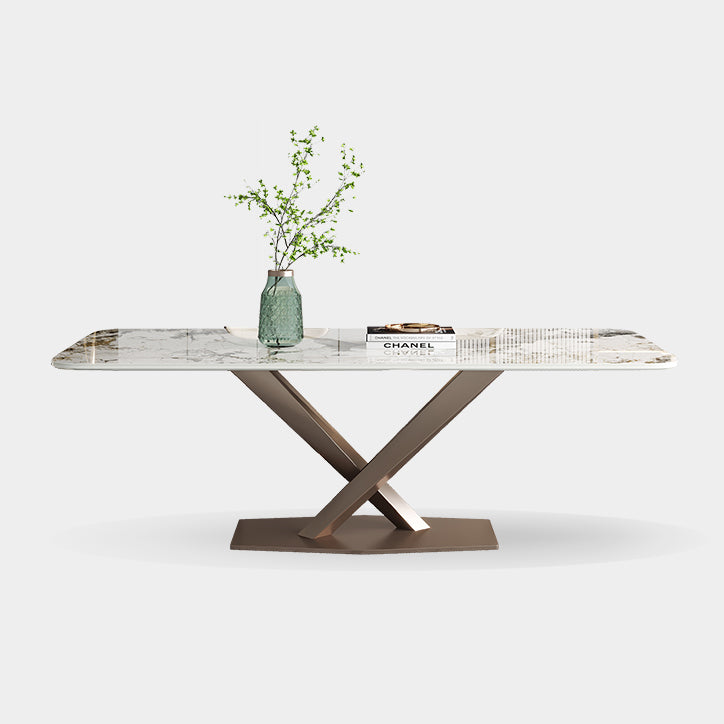 Metaal traditionele luxe rechthoek binnen tafel gesinterde stenen tafel met voetstukbasis