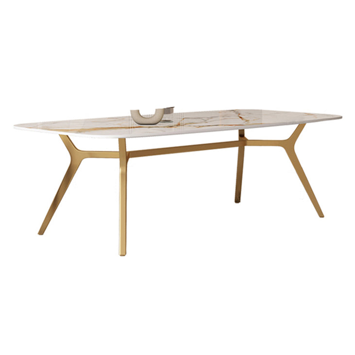 Sintered Stone Top Dining Table Rectangle Table with Metal Gold Base and 4 Legs