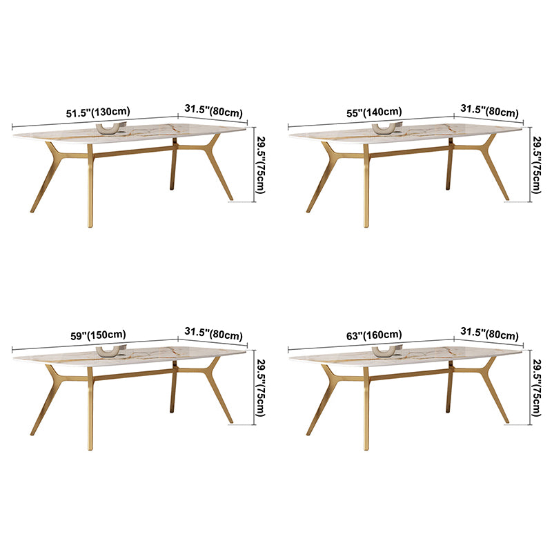 Sintered Stone Top Dining Table Rectangle Table with Metal Gold Base and 4 Legs