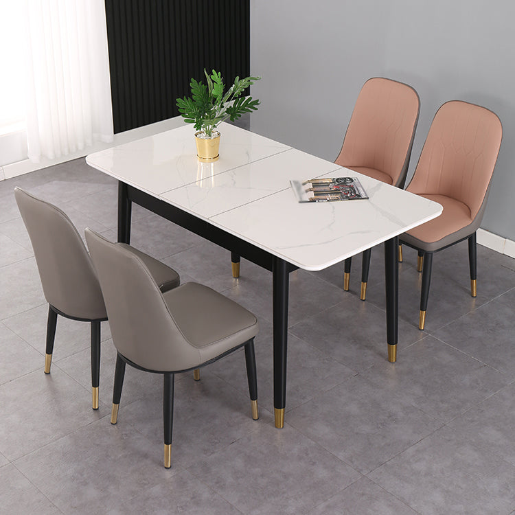 Table de salle à manger rectangulaire contemporaine Table de salle à manger en pierre frittée avec 4 pieds noirs