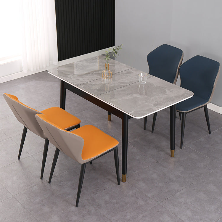 Table de salle à manger rectangulaire contemporaine Table de salle à manger en pierre frittée avec 4 pieds noirs