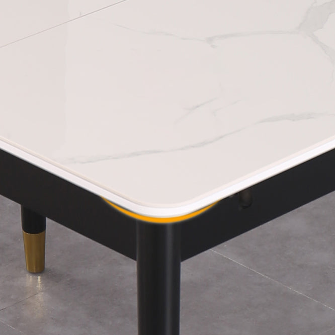 Table de salle à manger rectangulaire contemporaine Table de salle à manger en pierre frittée avec 4 pieds noirs