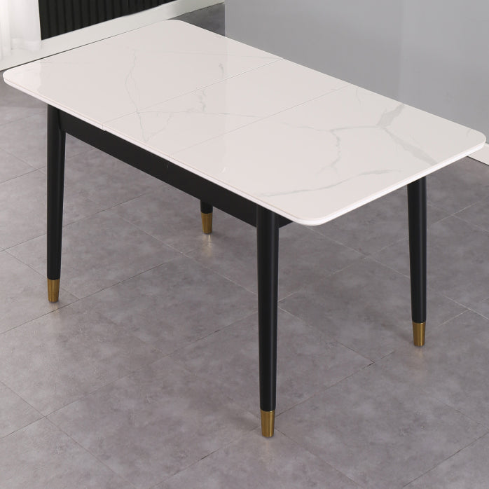 Table de salle à manger rectangulaire contemporaine Table de salle à manger en pierre frittée avec 4 pieds noirs