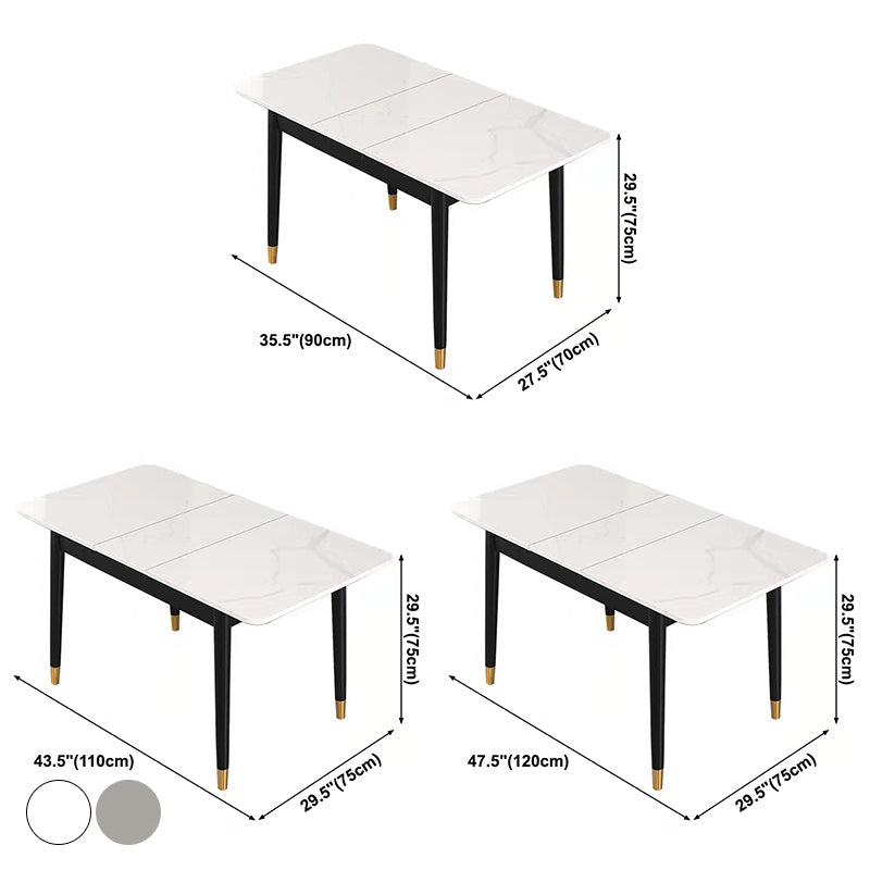 Table de salle à manger rectangulaire contemporaine Table de salle à manger en pierre frittée avec 4 pieds noirs