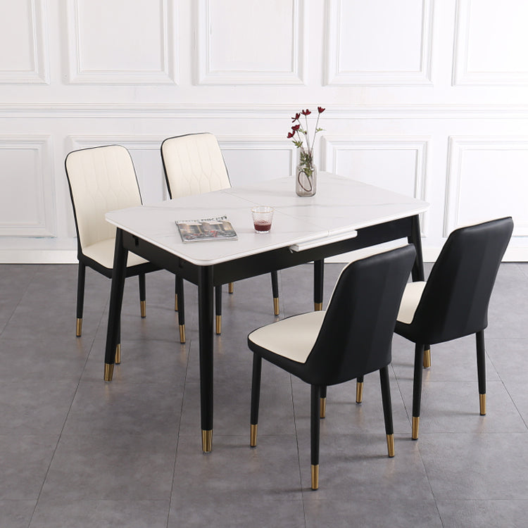 Table de salle à manger rectangulaire contemporaine Table de salle à manger en pierre frittée avec 4 pieds noirs