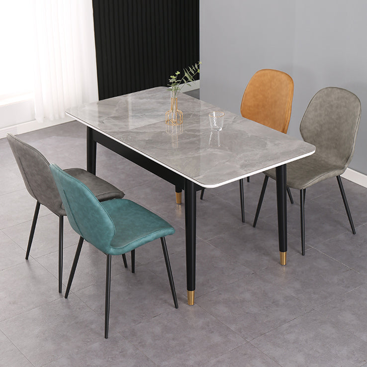 Table de salle à manger rectangulaire contemporaine Table de salle à manger en pierre frittée avec 4 pieds noirs