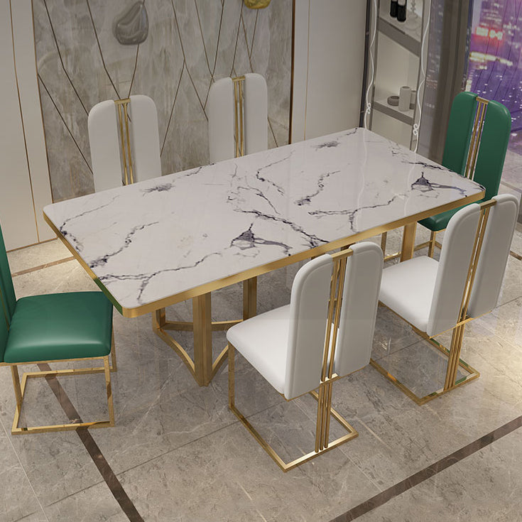Metal Traditional Luxury Rectangle Indoor Table Sintered Stone Top Table for Dining Room