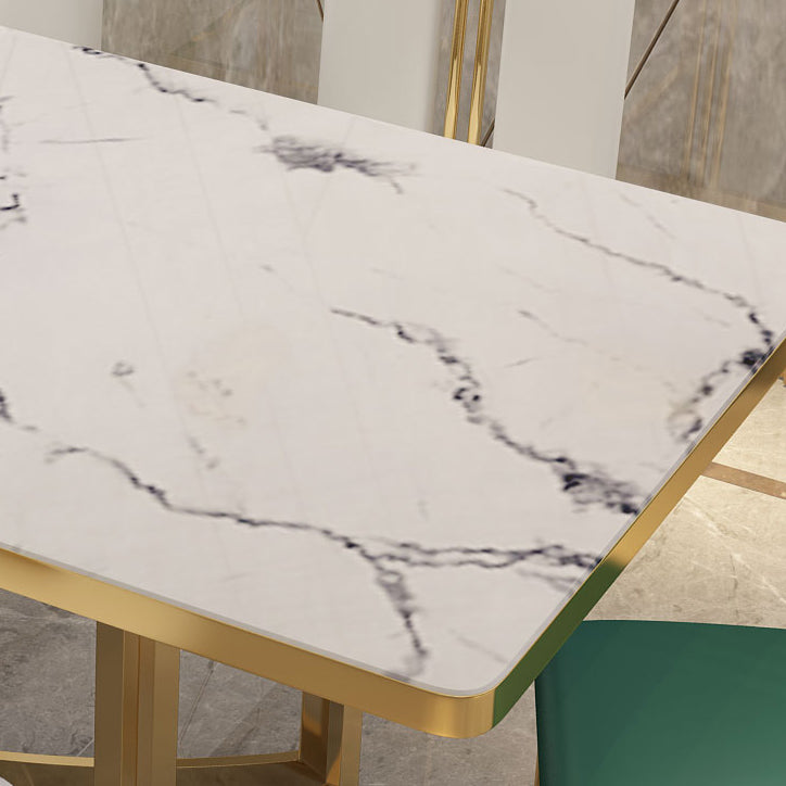Metal Traditional Luxury Rectangle Indoor Table Sintered Stone Top Table for Dining Room