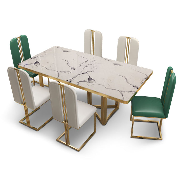 Metal Traditional Luxury Rectangle Indoor Table Sintered Stone Top Table for Dining Room