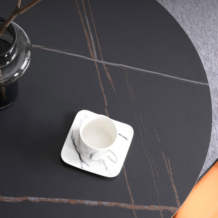 Round Sintered Stone Two-Color Dining Table Simplicity 4 Legs Table for Dining Room
