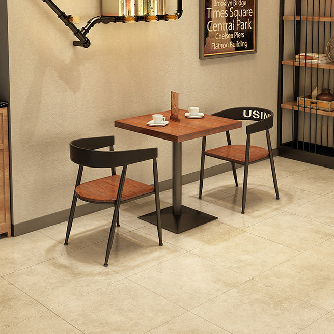 Solid Wood Industrial Style Dining Table Brown Square Table with Metal Base for Dinning Room