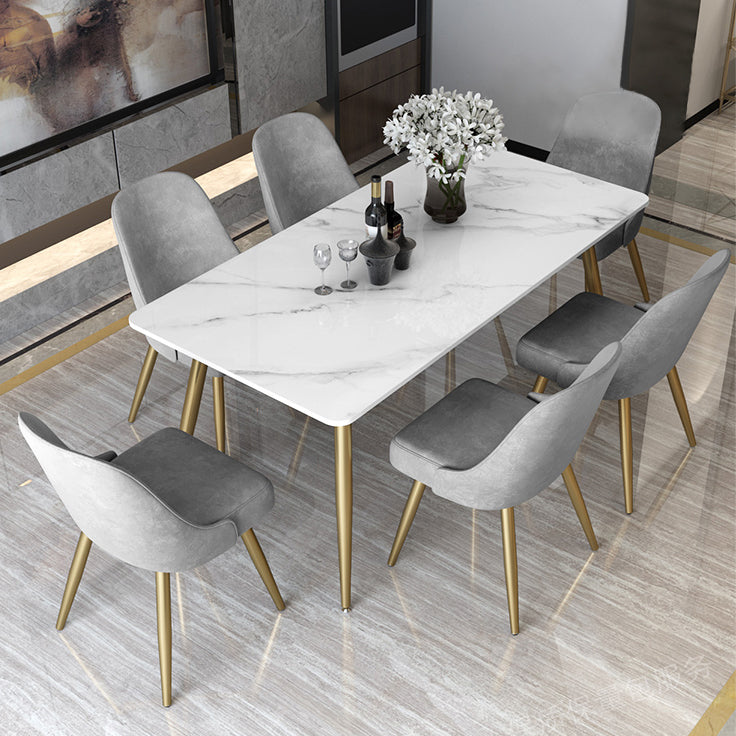 Glam Sintered Stone Küche Esstisch Weiß Rechteck Form Esstisch mit 4 Beinen Basis