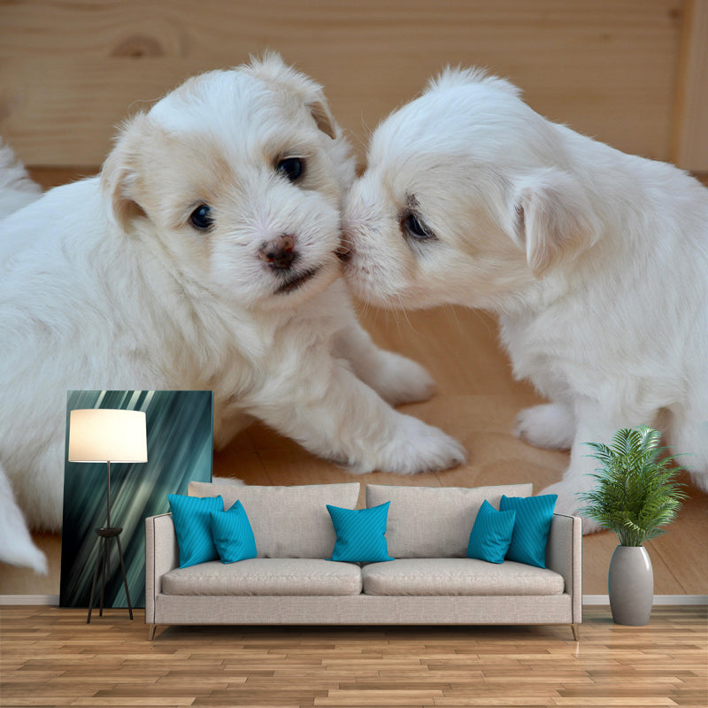 Horizontal Photography Puppy Mural Stain Resistant Wall Art for Living Room