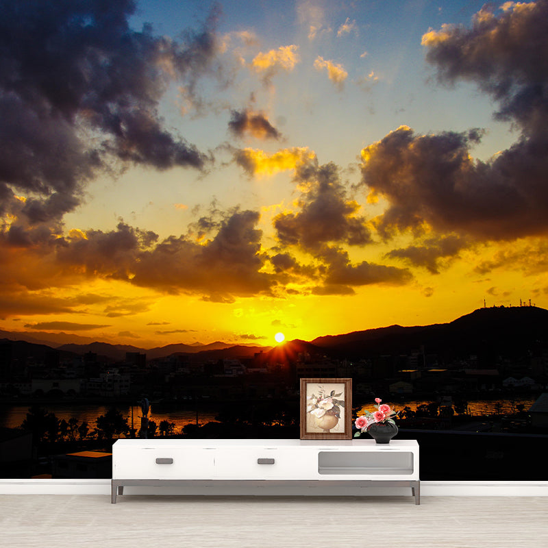 Horizontal Photography Sky Mural Stain Resistant Wall Art in Soft Color