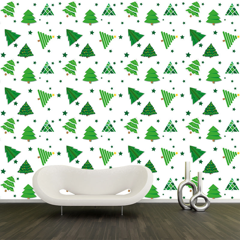 Beautiful Christmas Tree Mural Contemporary Illustration for Bedroom Decoration