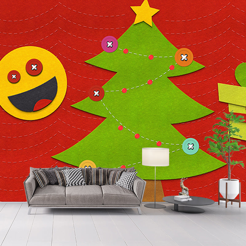 Christmas Tree Mural Contemporary Illustration for Children Room Decoration