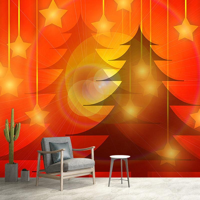 Customized Christmas Tree Wall Mural Horizontal Illustration for Sleeping Room