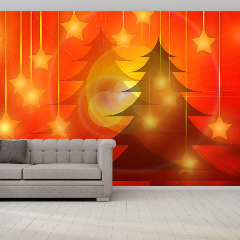 Customized Christmas Tree Wall Mural Horizontal Illustration for Sleeping Room