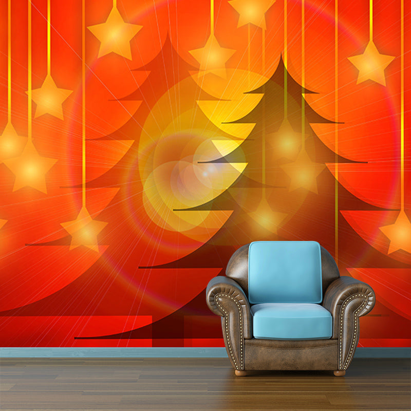 Customized Christmas Tree Wall Mural Horizontal Illustration for Sleeping Room