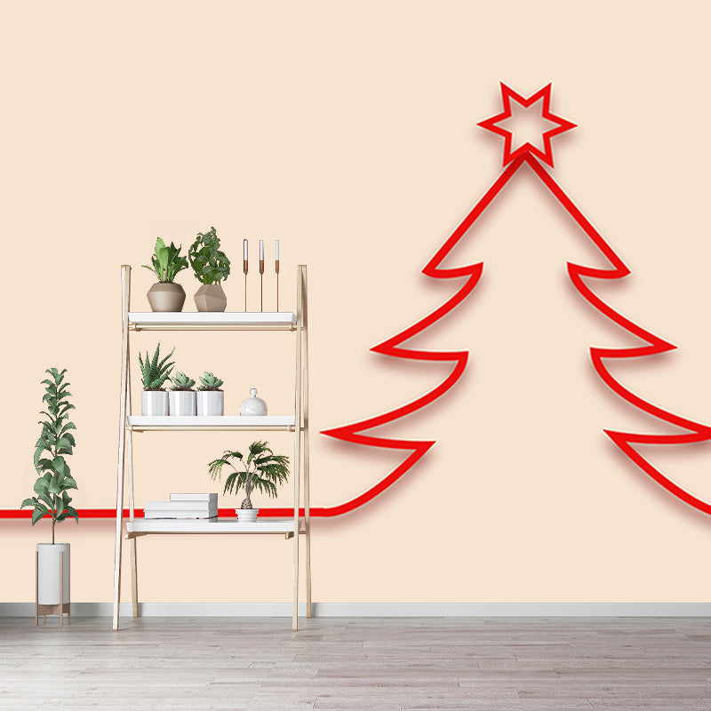Customized Christmas Tree Wall Mural Horizontal Illustration for Sleeping Room
