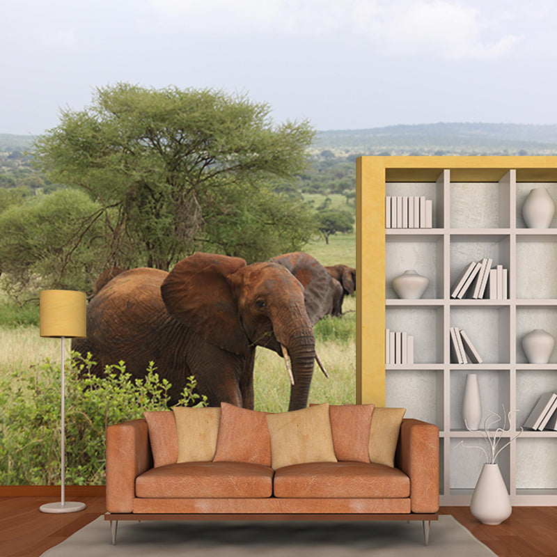 Customized Elephant Wall Mural Horizontal Photography for Sleeping Room Decoration