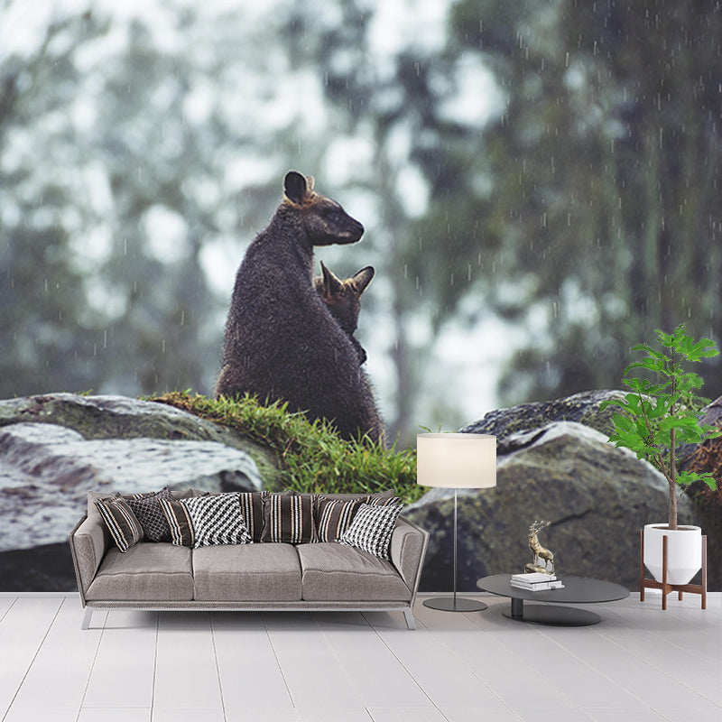 Customized Kangaroo Wall Mural Horizontal Photography for Sleeping Room Decoration