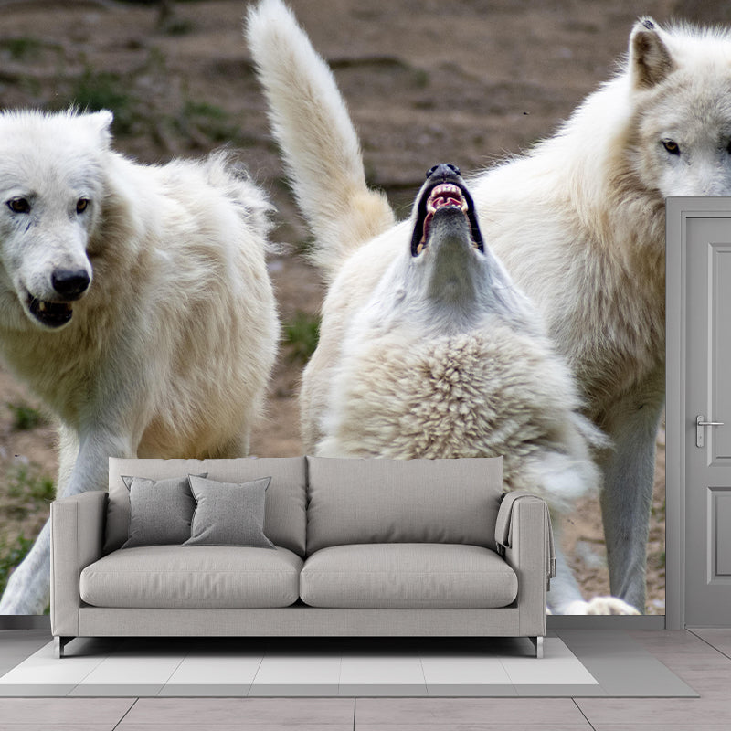 Customized Wolf Wall Mural Horizontal Photography for Sleeping Room Decoration