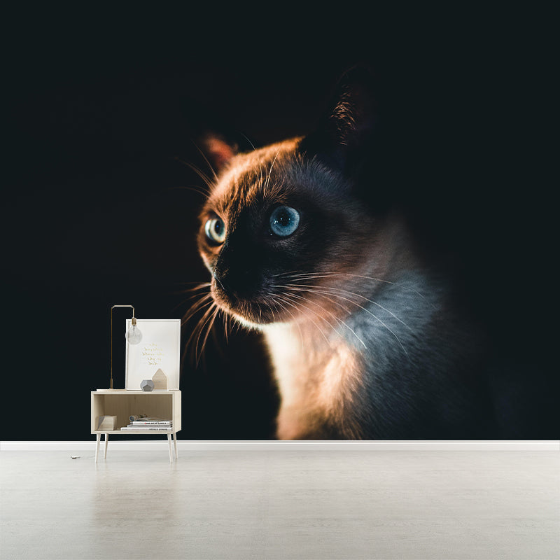 Customized Siamese Cat Wall Mural Horizontal Photography for Sleeping Room Decoration