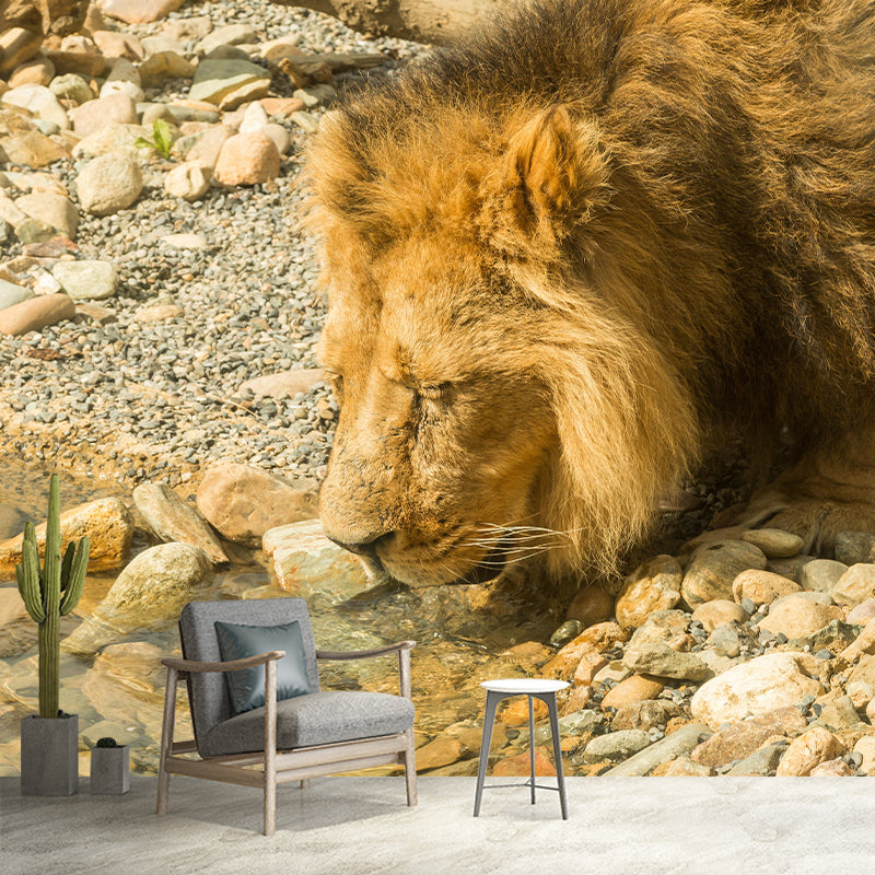 Customized Lion Wall Mural Horizontal Photography for Sleeping Room Decoration