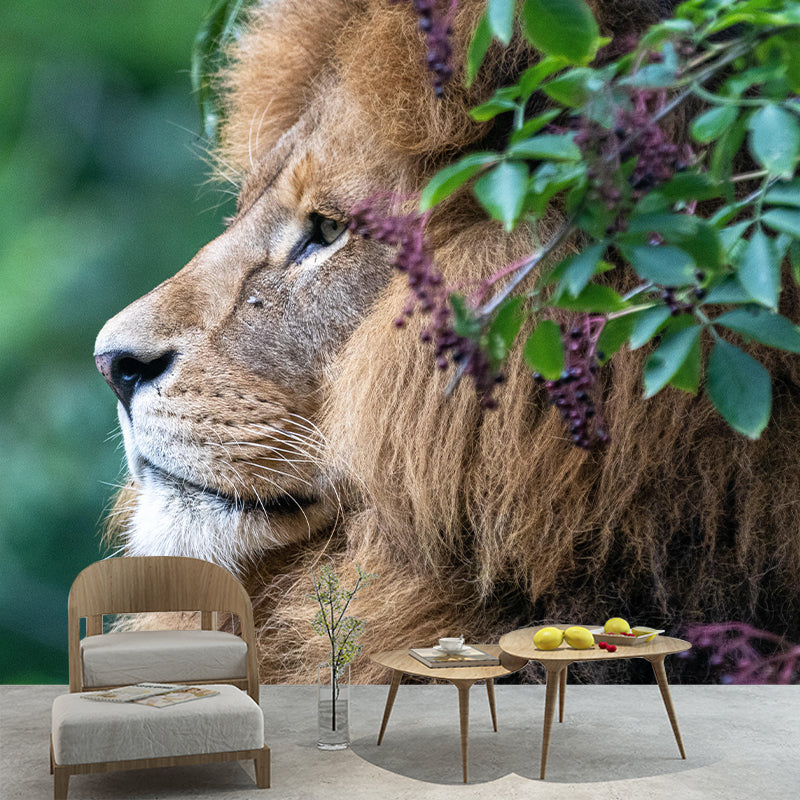 Customized Lion Wall Mural Horizontal Photography for Sleeping Room Decoration