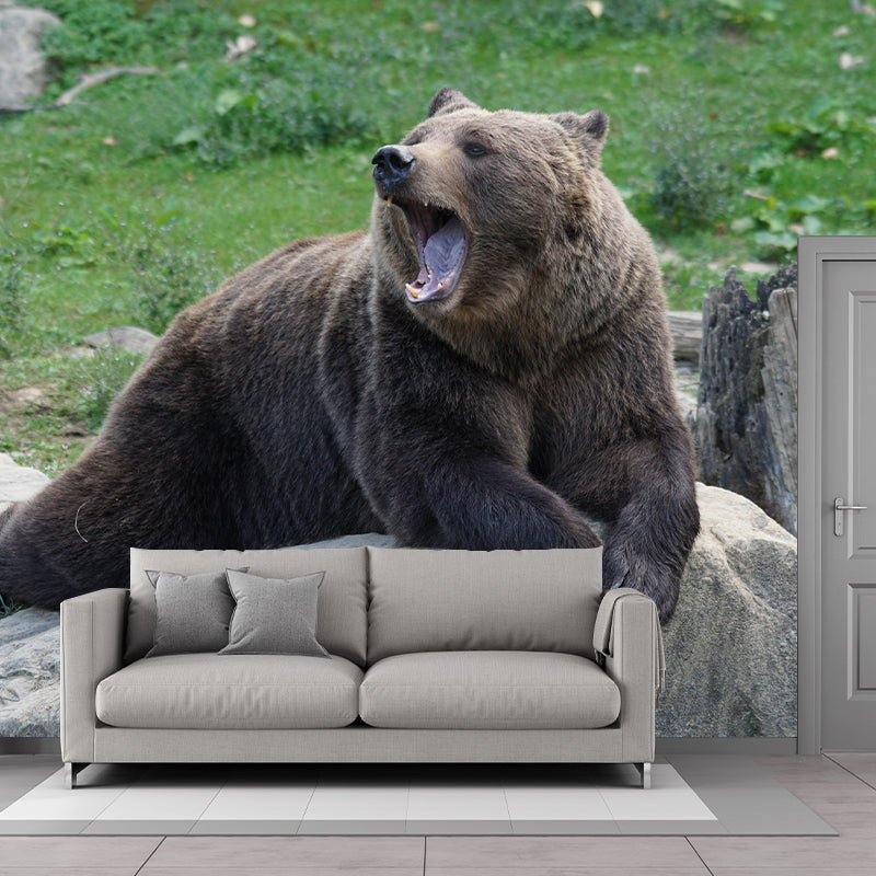 Customized Brown Bear Wall Mural Horizontal Photography for Sleeping Room Decoration