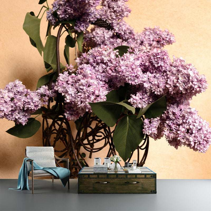 Customized Lilac Bouquet Wall Mural Horizontal Photography for Sleeping Room