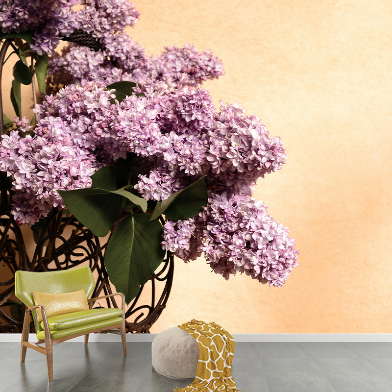 Customized Lilac Bouquet Wall Mural Horizontal Photography for Sleeping Room