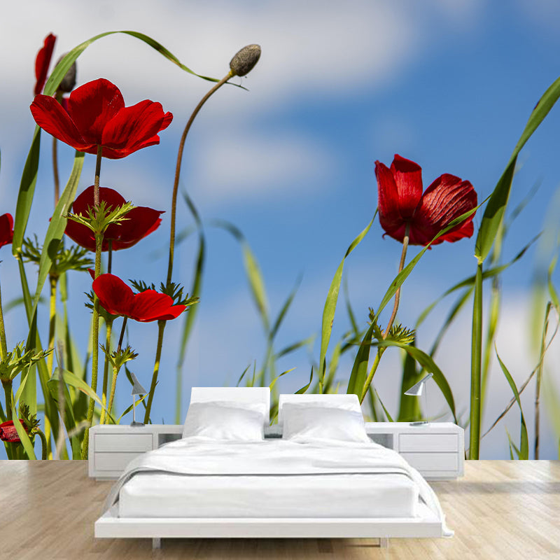 Customized Anemone Flower Mural Horizontal Photography for Sleeping Room