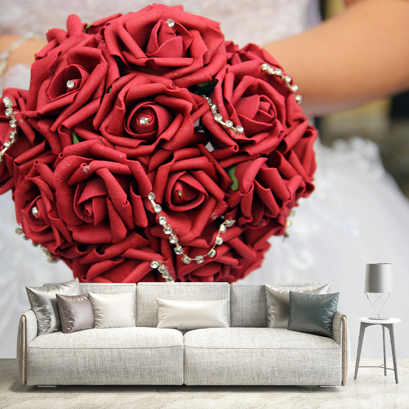 Customized Wedding Bouquet Wall Mural Horizontal Photography for Sleeping Room