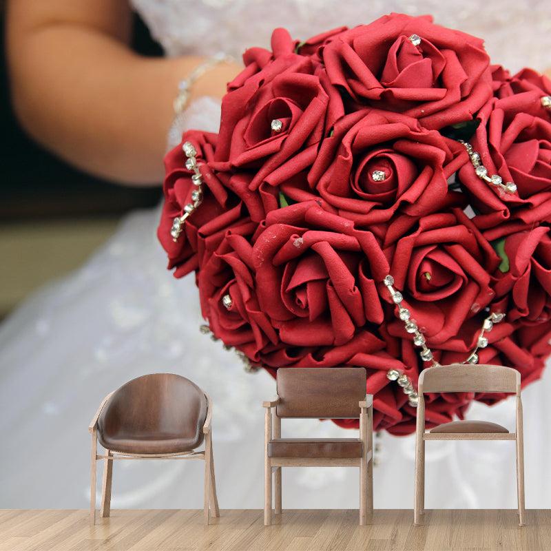 Customized Wedding Bouquet Wall Mural Horizontal Photography for Sleeping Room