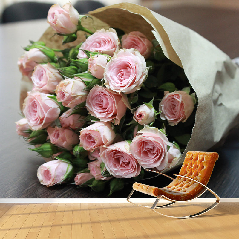 Customized Wedding Bouquet Wall Mural Horizontal Photography for Sleeping Room