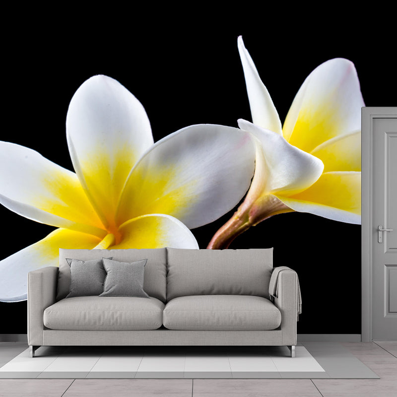 Customized Plumerias Flower Wall Mural Horizontal Photography for Sleeping Room