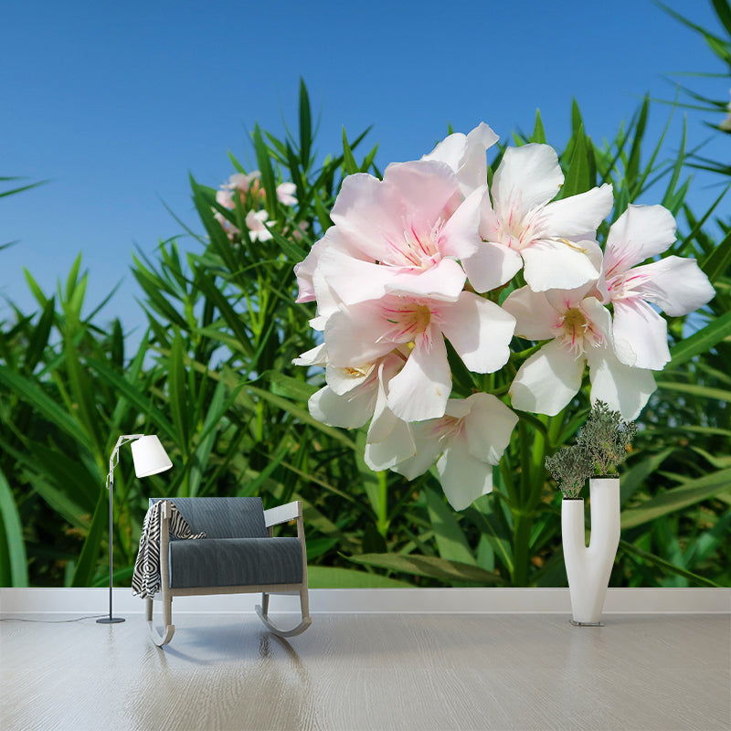 Customized Oleander Flower Wall Mural Horizontal Photography for Sleeping Room