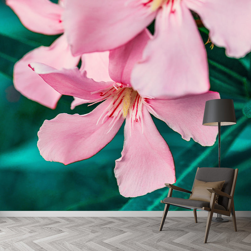 Customized Oleander Flower Wall Mural Horizontal Photography for Sleeping Room