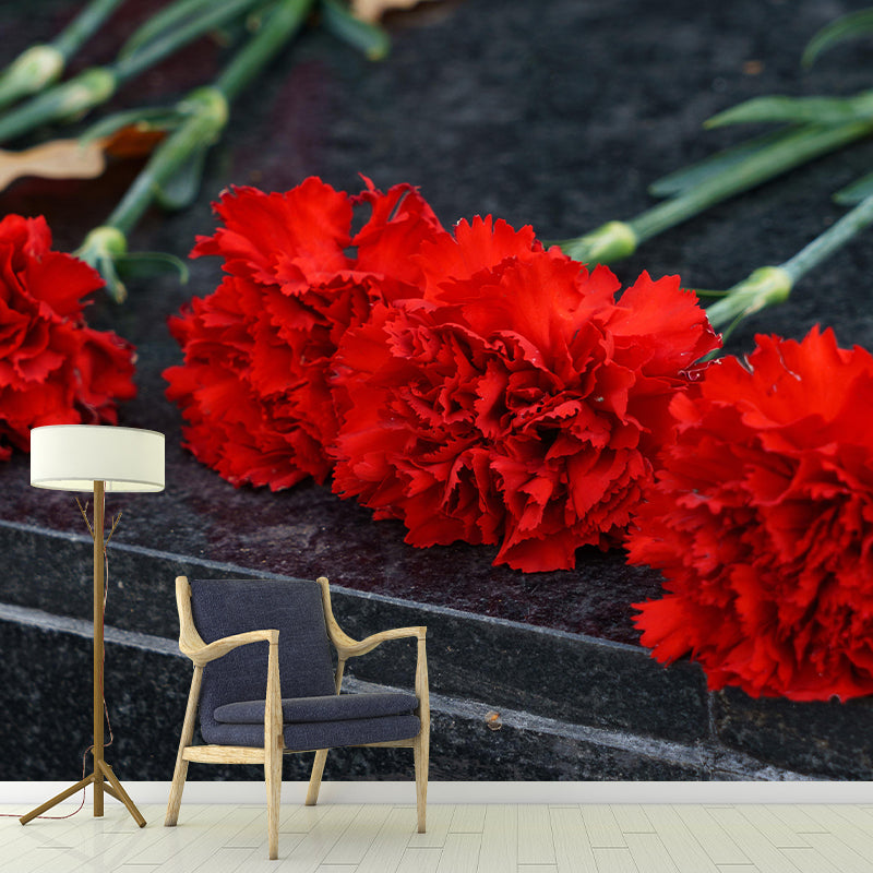 Customized Carnation Flower Wall Mural Horizontal Photography for Sleeping Room