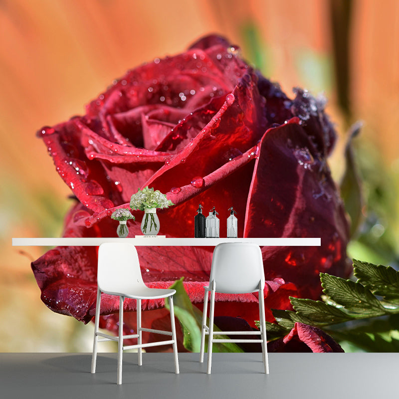 Customized Water Drop Flower Mural Horizontal Photography for Sleeping Room